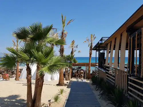 ammolofoi beach beach bar with wooden path